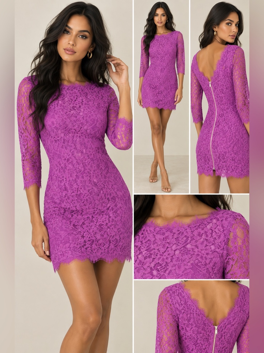 DVF Diane von Furstenberg Zarita Lace Dress Soft Iris Purple Pink Size 12